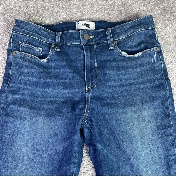 Paige Jeans Women's 30 Blue Skinny Mid-Rise Dark Denim Verdugo Ankle Distressed - Picture 2 of 15